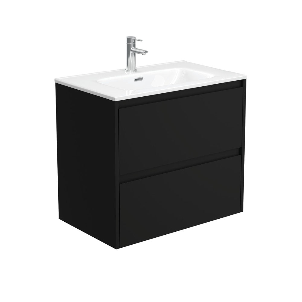 Fienza JOL75BB Joli 750mm Satin Black Wall Hung Vanity, 1 Taphole
