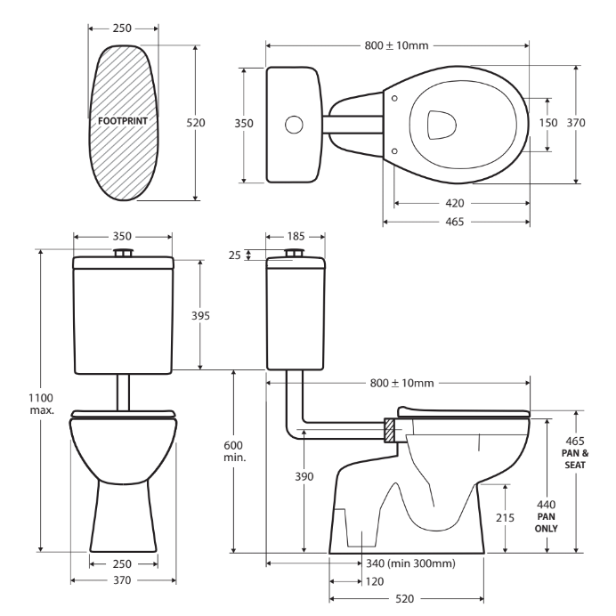 Fienza K001DG Stella Care Adjustable Link Toilet Suite, K001DG Seat, Large Flush Button