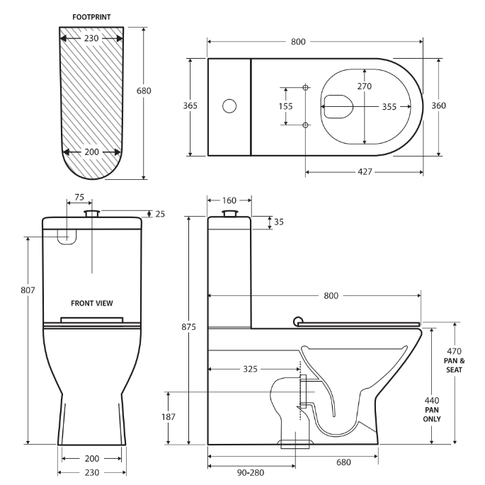 Fienza K013P Delta Care Back to Wall Toilet Suite, P Trap 180mm, Blue Seat
