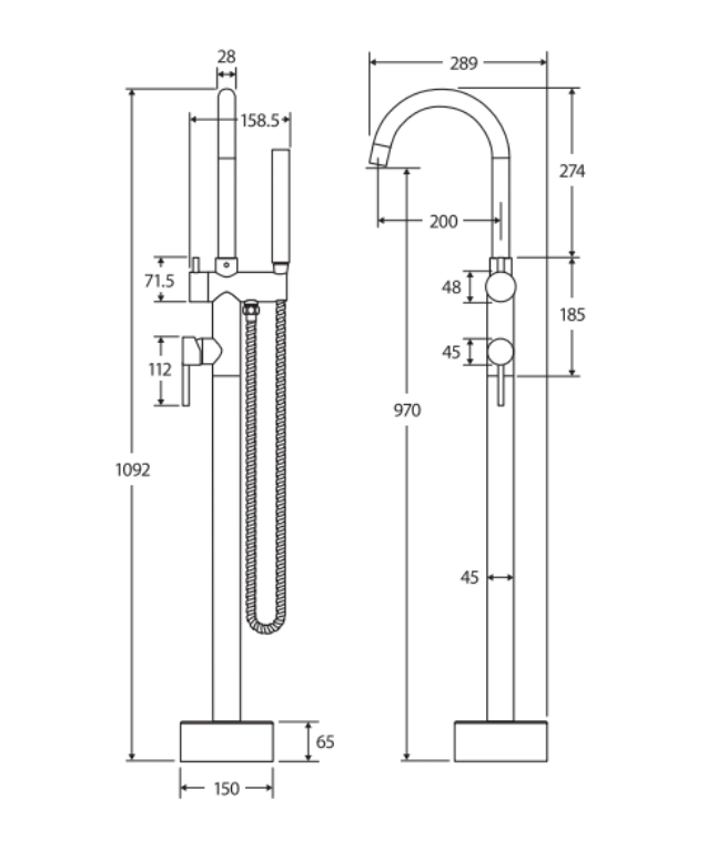 Fienza Kaya Floor Mounted Bath Outlet - Gunmetal Grey
