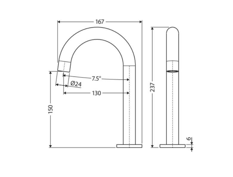 Fienza Kaya Hob-Mounted Fixed Bath / Basin Outlet 228111BN - Brushed Nickel