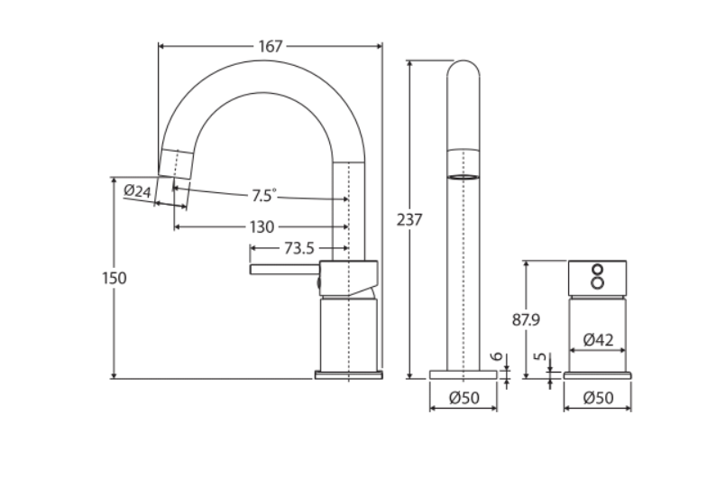 Fienza 228117-LF Kaya Hob Mounted Mixer Set, Chrome