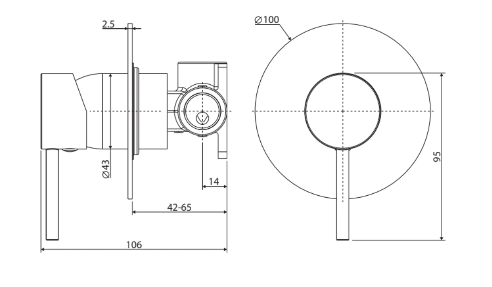 Fienza Kaya Large Round Plate Wall Mixer - Gunmetal Grey