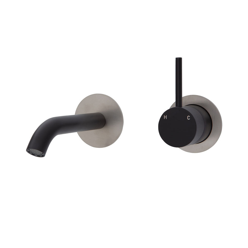 Fienza Kaya Round Plate Up Wall Basin / Bath Mixer Set 160mm - Matte Black