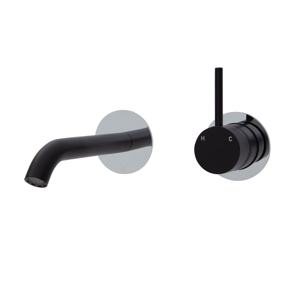 Fienza Kaya Round Plate Up Wall Basin / Bath Mixer Set 160mm - Matte Black
