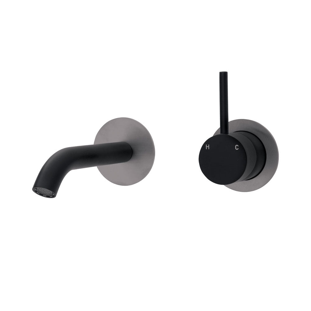 Fienza Kaya Round Plate Up Wall Basin / Bath Mixer Set 160mm - Matte Black