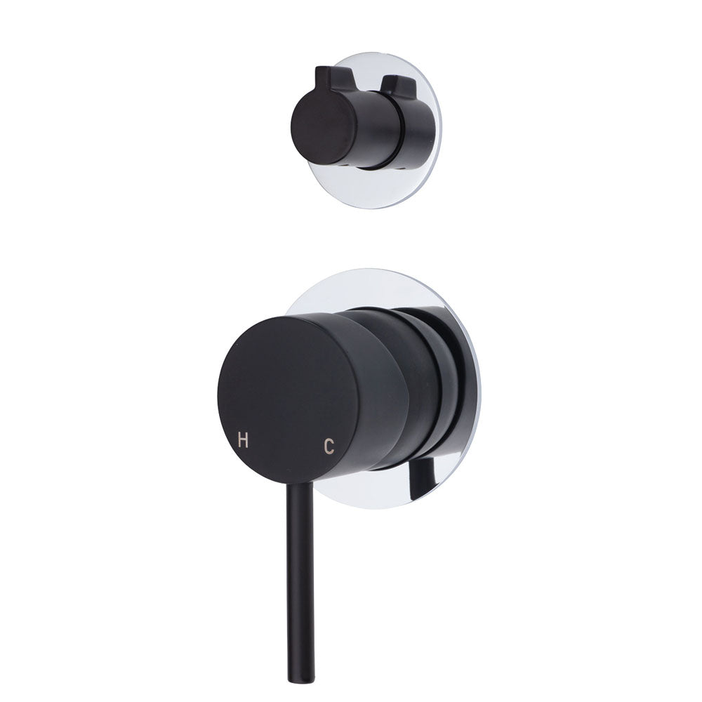 Fienza Kaya Small Round Plate Wall Diverter Mixer - Matte Black