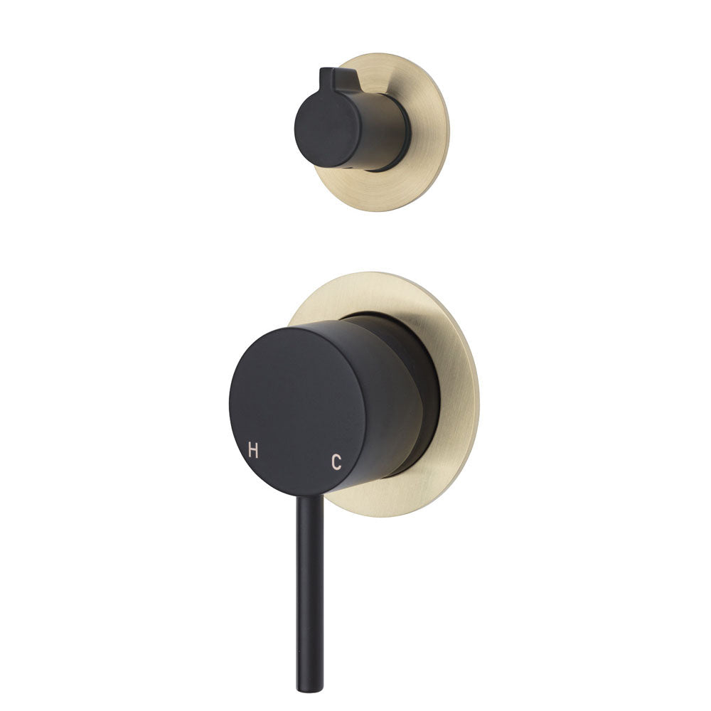 Fienza Kaya Small Round Plate Wall Diverter Mixer - Matte Black