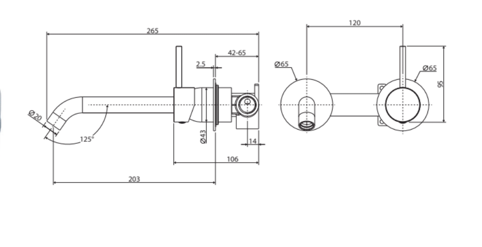 Fienza Kaya Square Plate Up Wall Basin / Bath Mixer Set 160mm - Matte Black