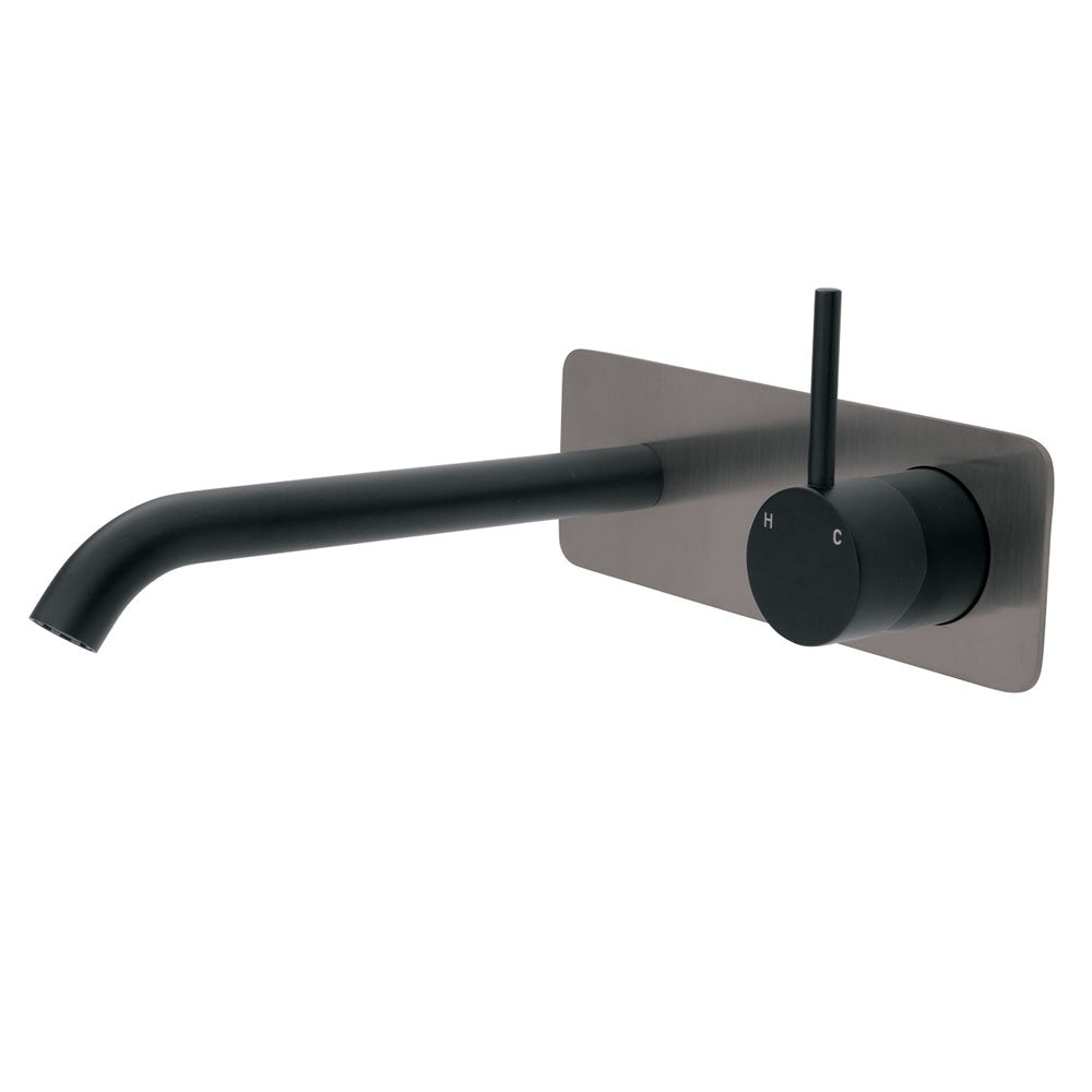 Fienza Kaya Square Plate Up Wall Basin / Bath Mixer Set 200mm - Matte Black