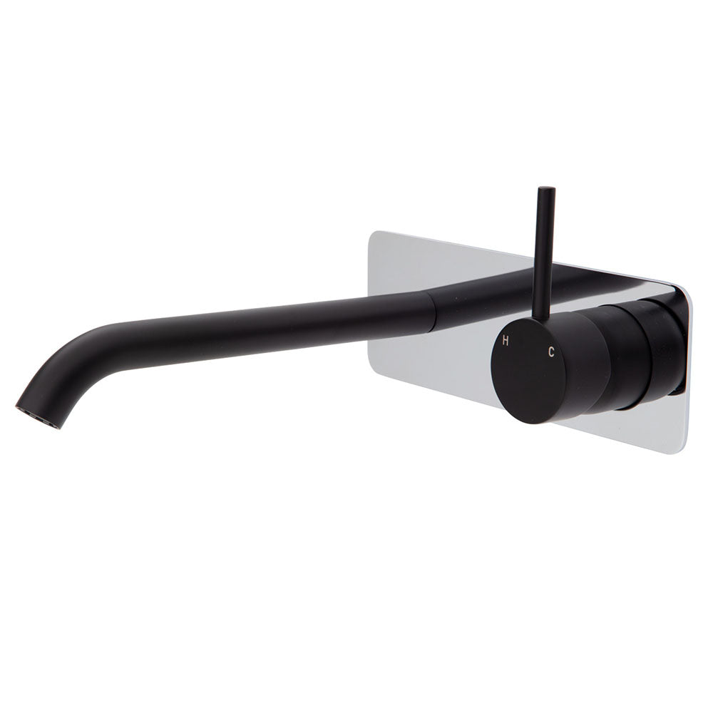 Fienza Kaya Square Plate Up Wall Basin / Bath Mixer Set 200mm - Matte Black