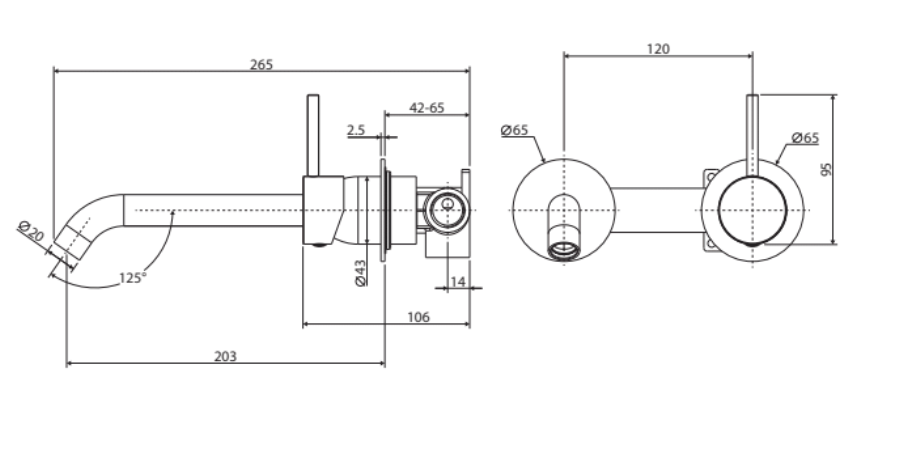 Fienza Kaya Square Plate Up Wall Basin / Bath Mixer Set 200mm - Matte Black