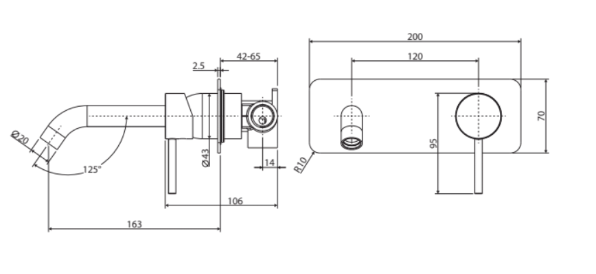 Fienza Kaya Square Plate Wall Basin / Bath Mixer Set 160mm - Matte Black