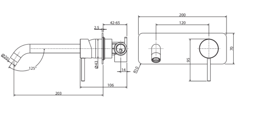 Fienza Kaya Square Plate Wall Basin / Bath Mixer Set 200mm - Matte Black