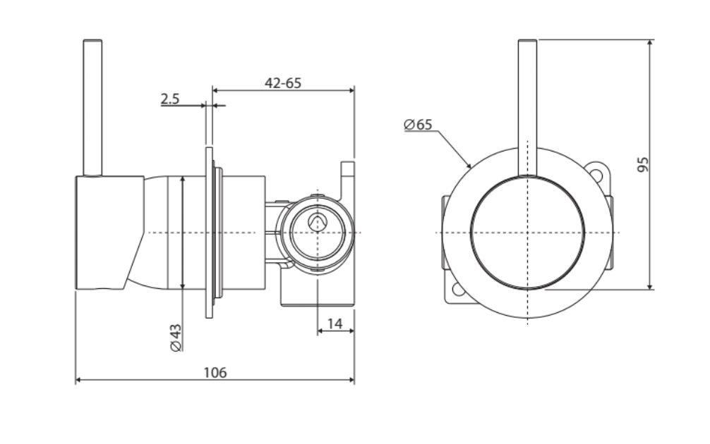 Fienza Kaya Up Round Plate Wall Mixer - Gunmetal Grey