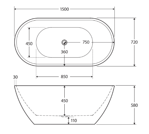 Fienza FR11572 Koko Freestanding Acrylic Bath, Matte White