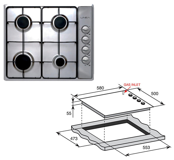 Linea LGH60 Italian Made Stainless Steel Gas Cooktop - Seconds Discount