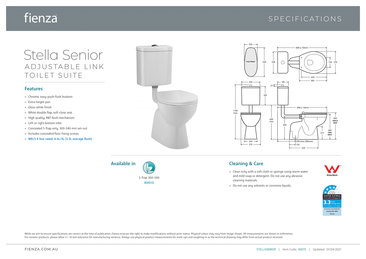 Fienza K001S Stella Senior Adjustable Link Suite