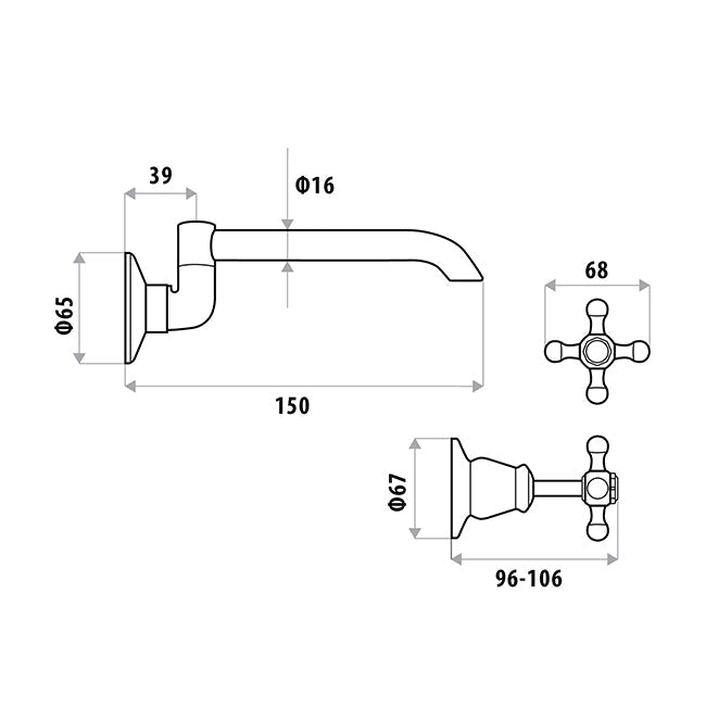 NOOSA Laundry Set with 150mm Laundry Arm Chrome P862F (Special Order