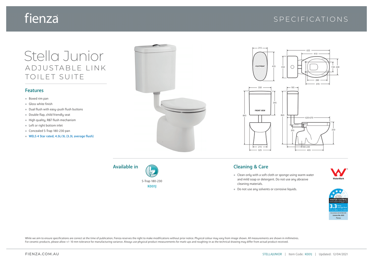 Fienza K001J Stella Junior Adjustable Link Suite