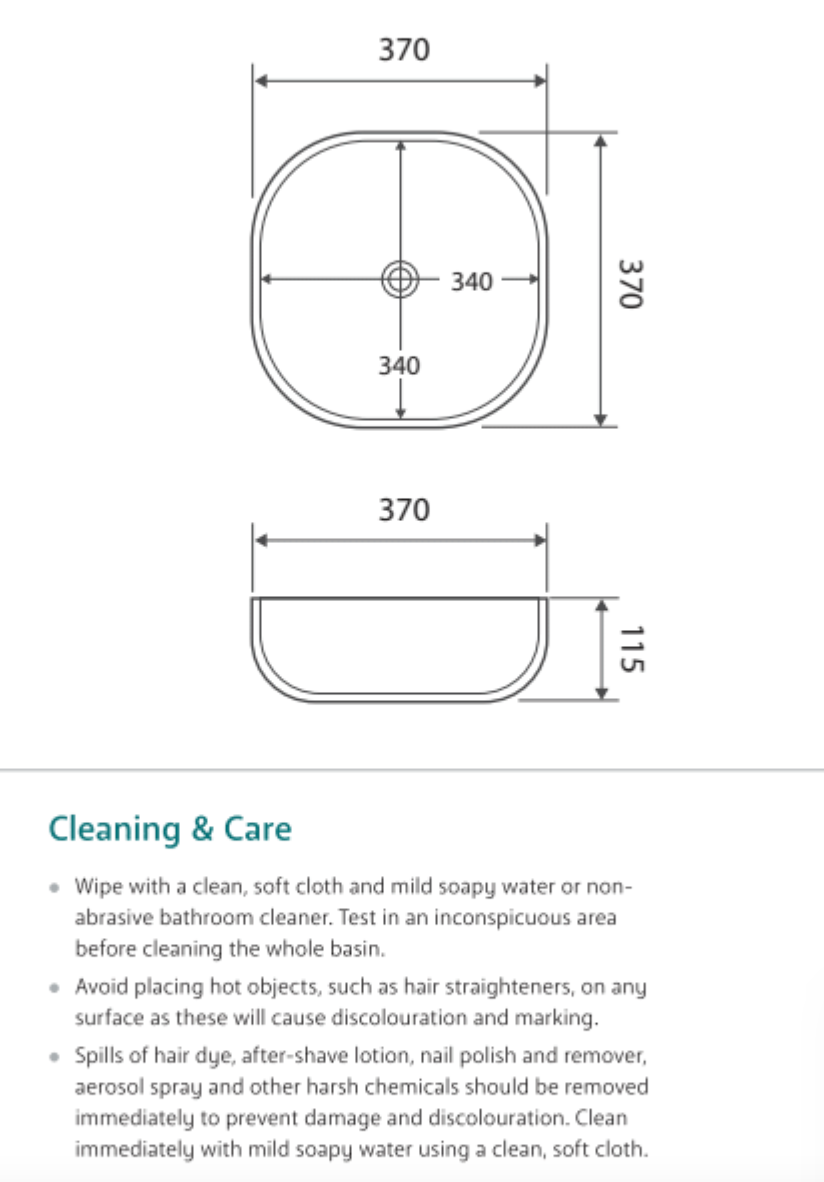 Fienza Koko RB184 370mm Above Counter Basin, Gloss White