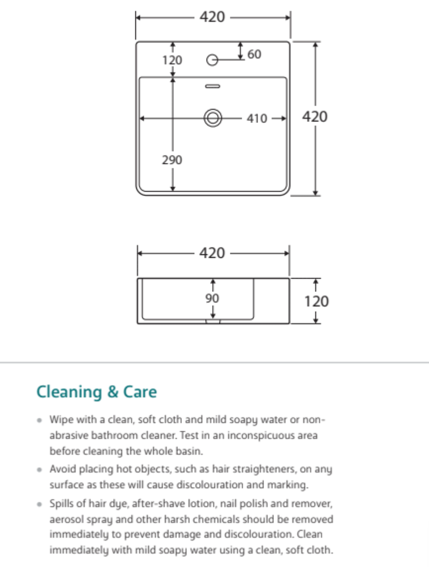 Fienza RB2177 Petra Mini Above Counter 1 Tap Hole Basin, White