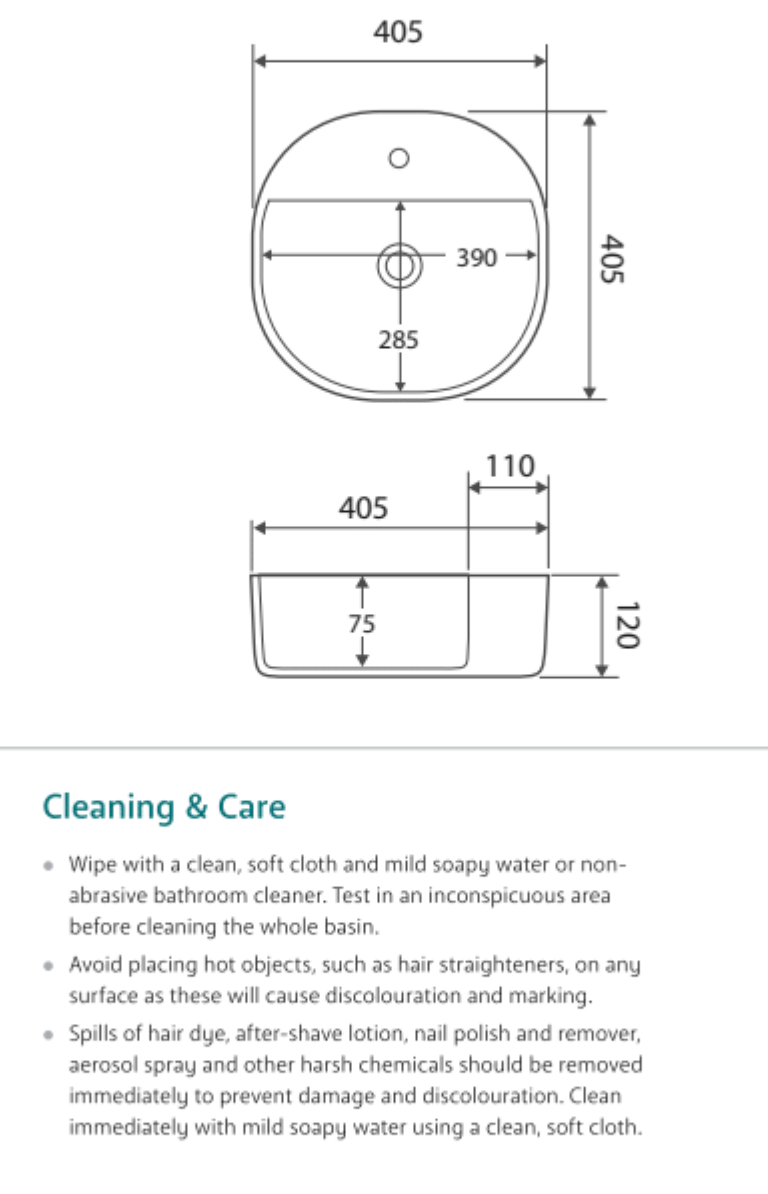 Fienza RB2201 Chica 405mm Above Counter Ceramic Basin, White