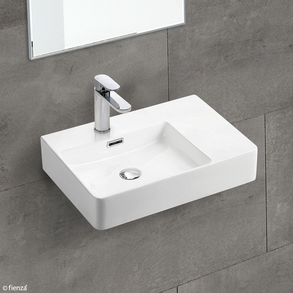 Fienza RB2223L Petra Wall Hung 1 Tap Hole Basin Left Hand, White