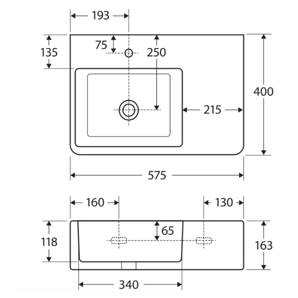 Fienza RB2275L Delta Care Gloss White Left Bowl Wall Hung Basin