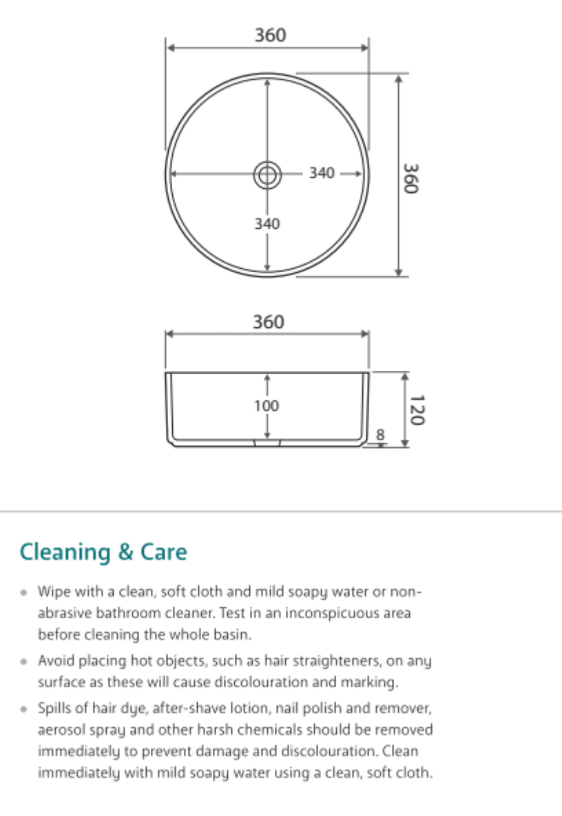 Fienza RB3134 Reba Above Counter Ceramic Basin, Gloss White