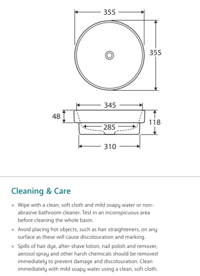 Fienza RB3134D Reba Semi Inset Ceramic Basin, White
