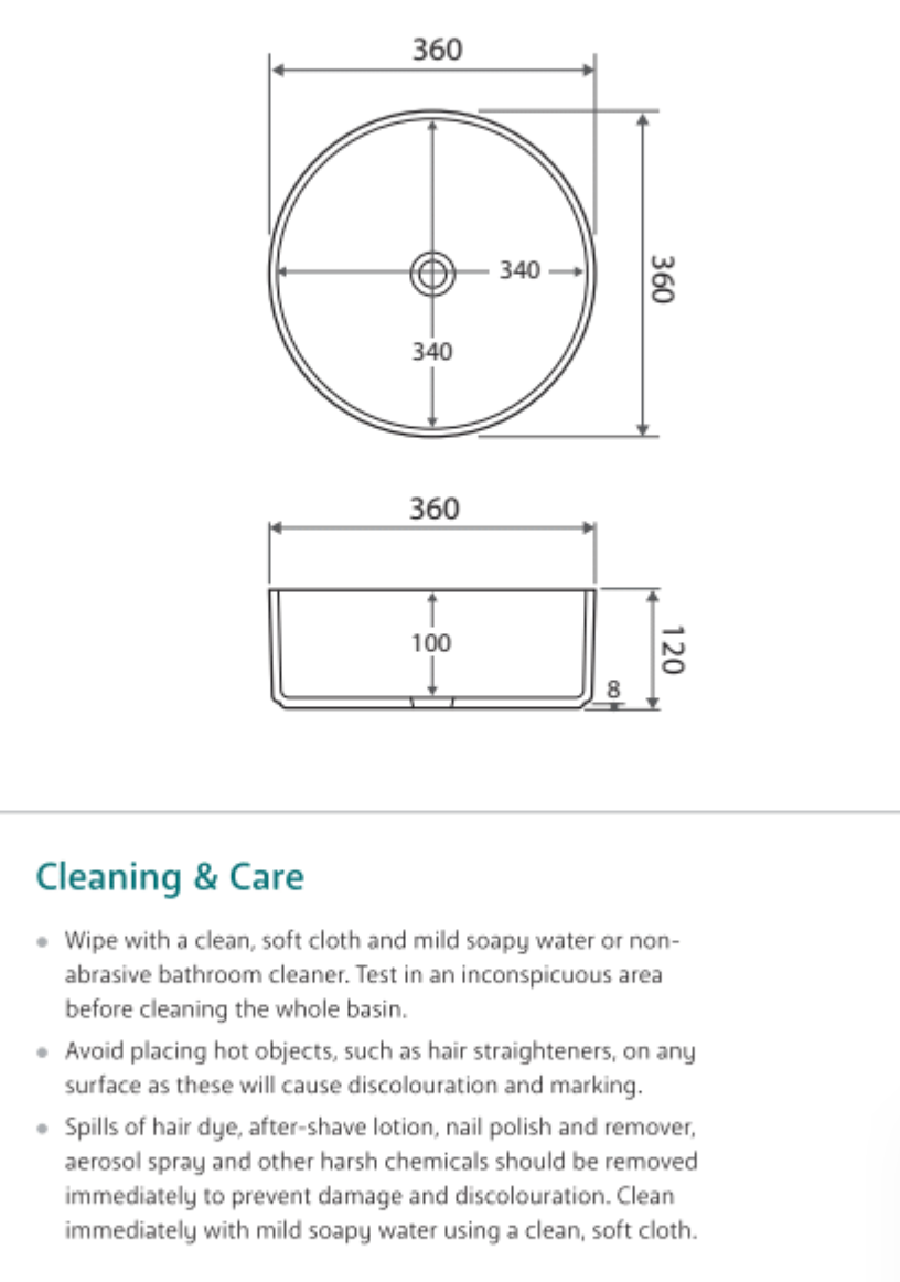 Fienza RB3134B Reba Above Counter Ceramic Basin, Matte Black