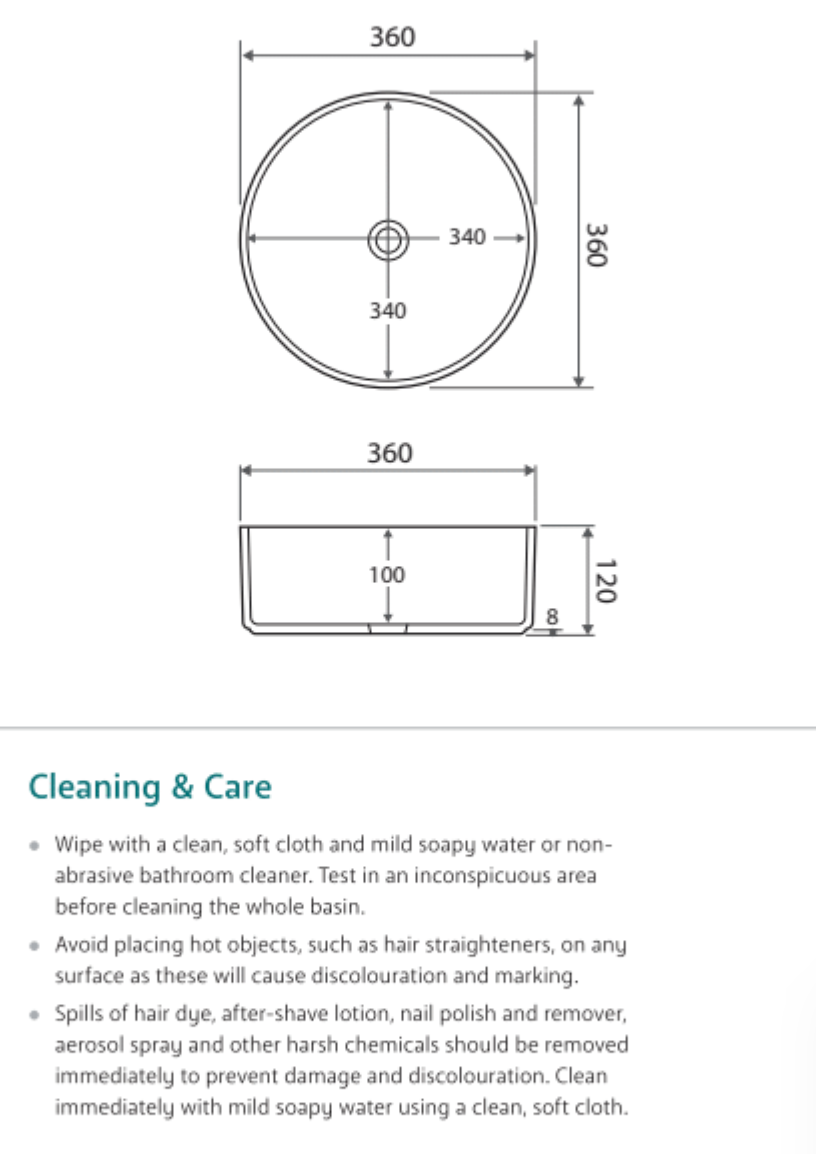 Fienza RB3134W Reba Above Counter Ceramic Basin, Matte White