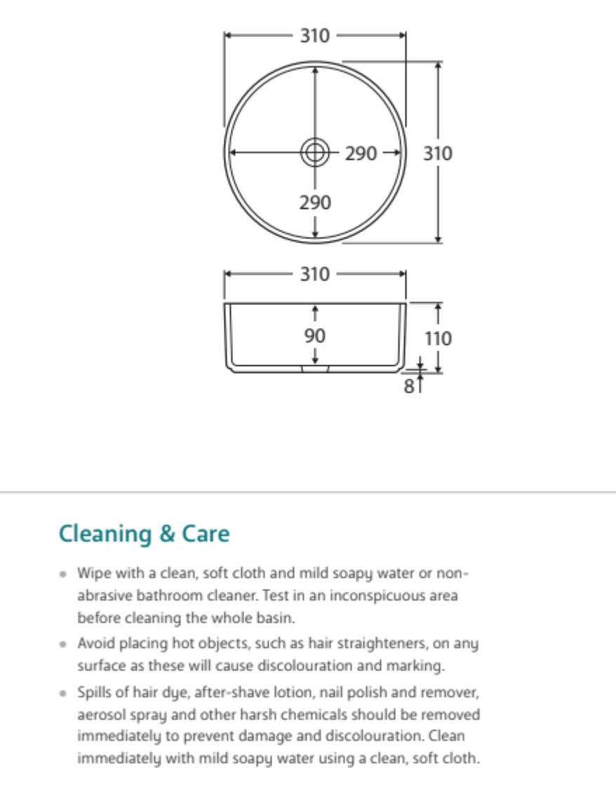 Fienza RB3280 Reba 310mm Basin Mini Above Counter, White