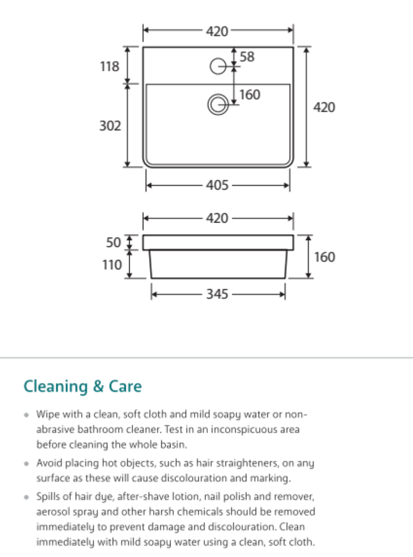 Fienza RB4063 Petra 1 Tap Hole Semi Inset Basin, White