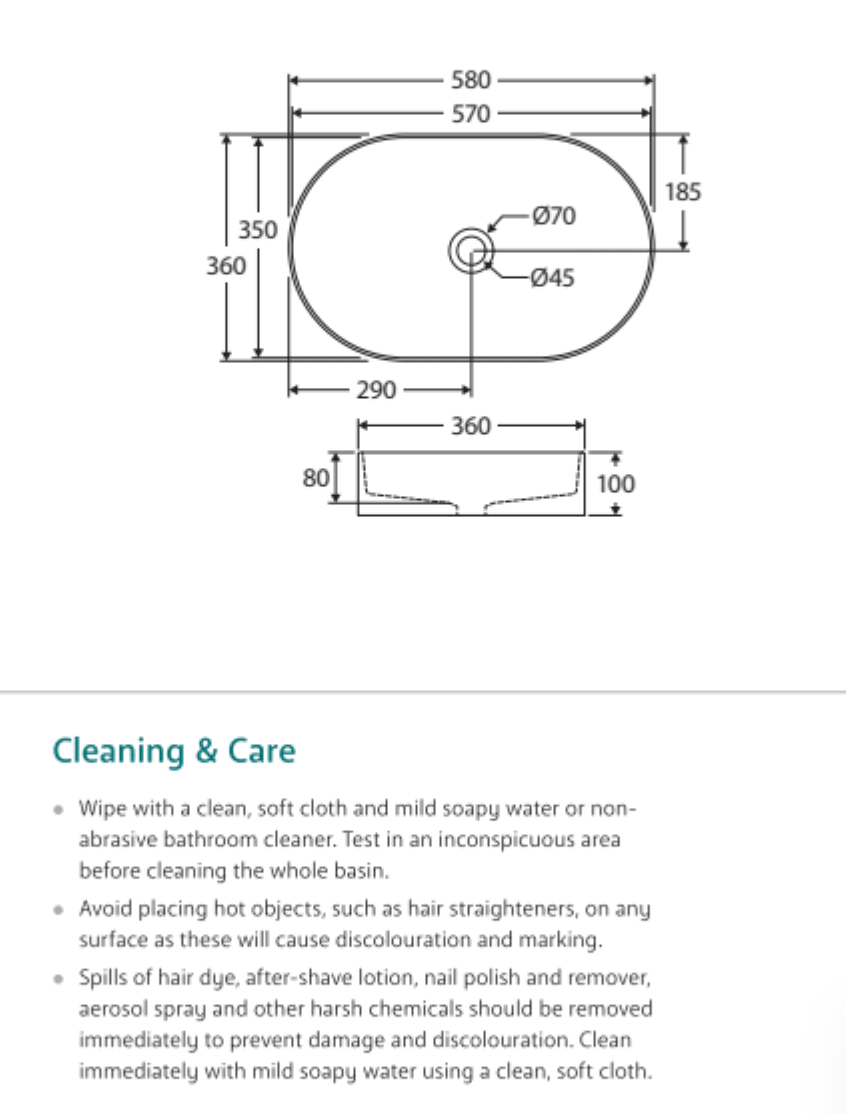 Fienza RB464 Eleanor Oval Above Counter Basin, White