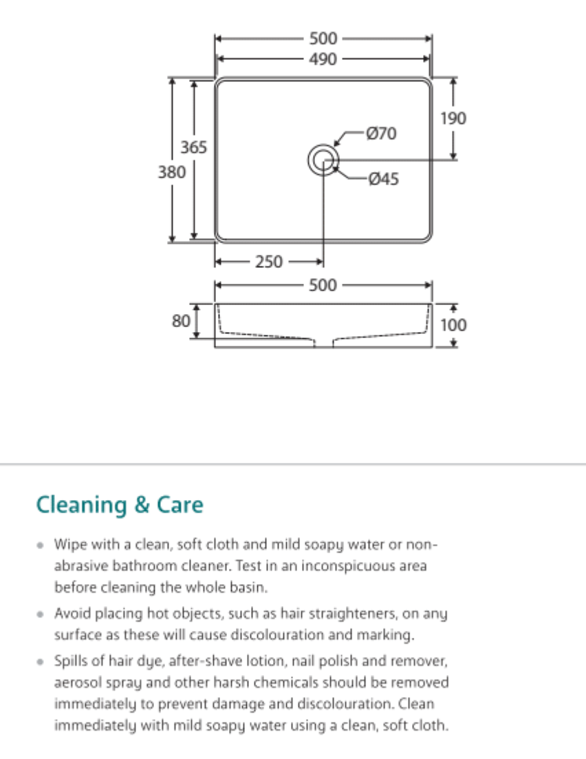 Fienza RB467 Eleanor Rectangular Above Counter Basin, White