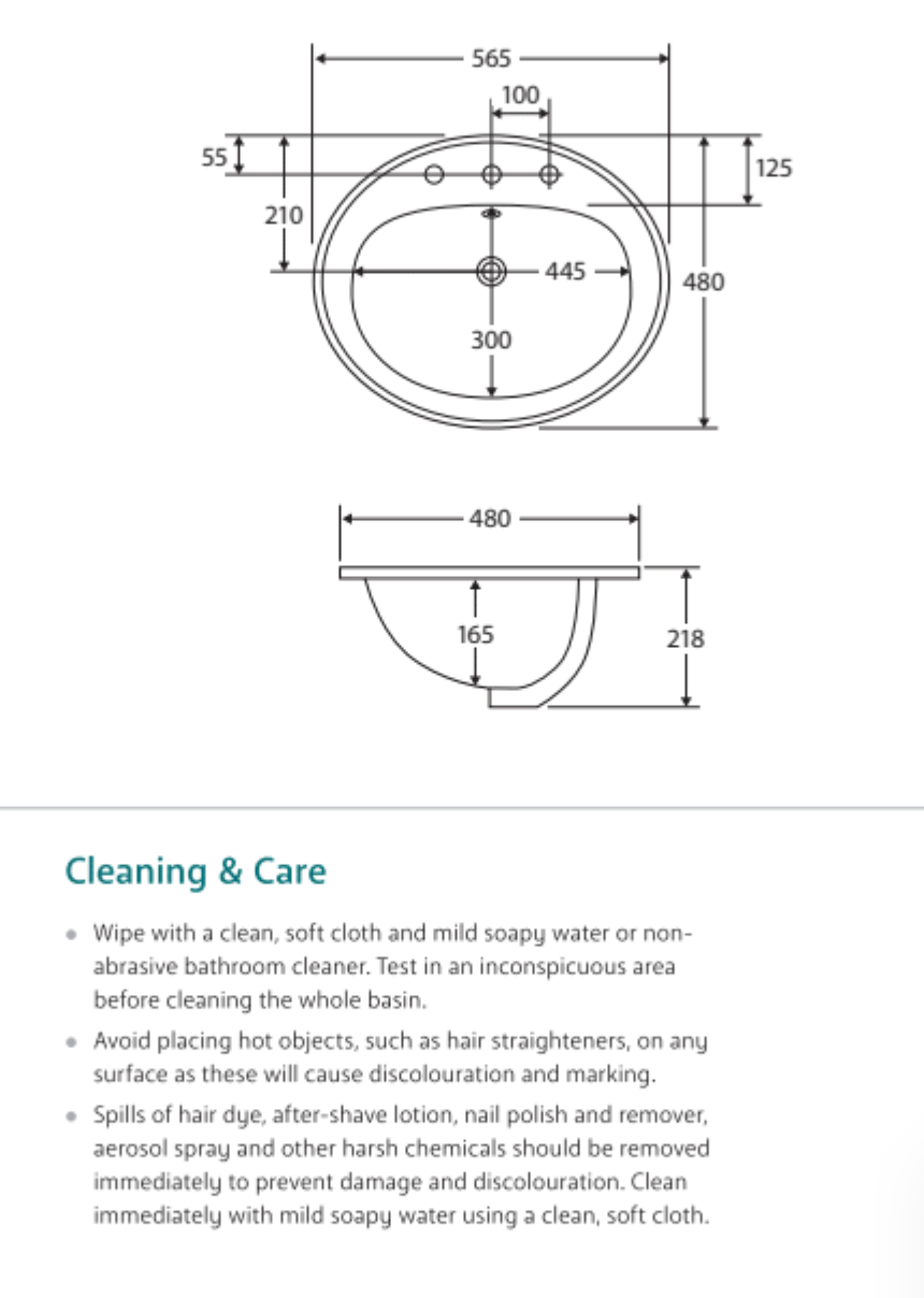 Fienza RB506A Inset Lacy Basin 1 Tap Hole, White