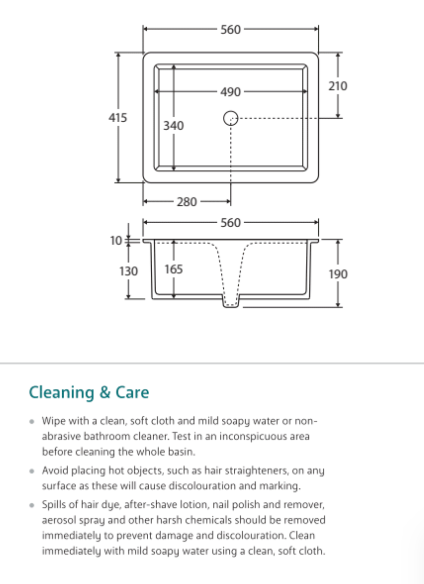 Fienza RB560 Petra Undermount Basin ,Gloss White
