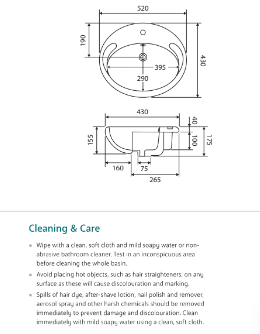 Fienza RB760 Micki 1 Tap Hole Semi Recessed Basin, White
