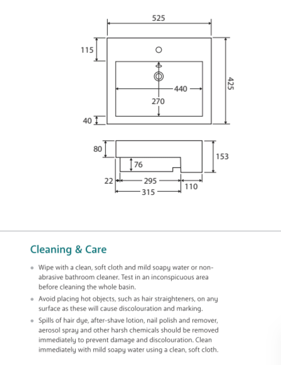 Fienza 1 Tap Hole RB8050B 1 Tap Hole Semi Recessed Basin, White