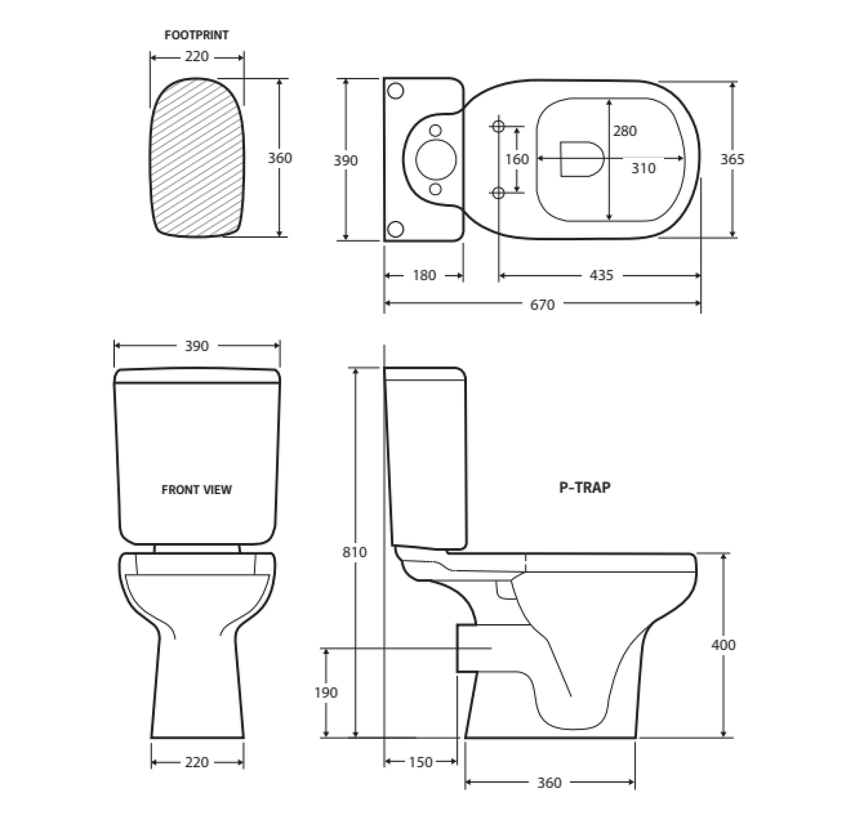 Fienza Rak Liwa Close-Coupled Suite P-Trap - White