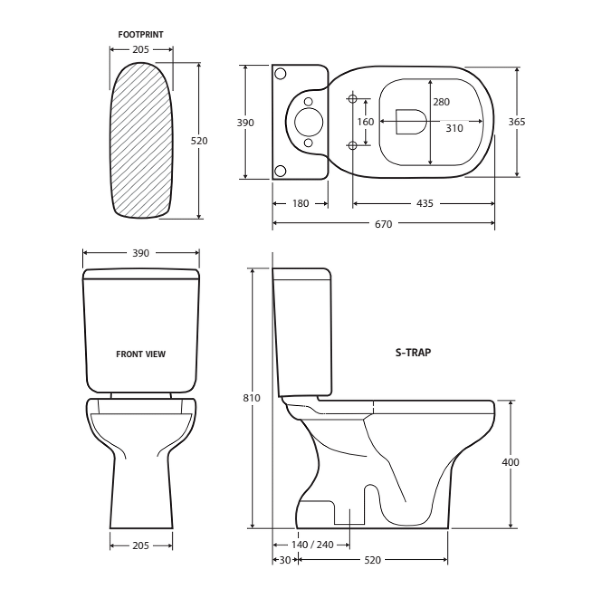 Fienza Rak Liwa Close-Coupled Suite S-Trap 240 - White