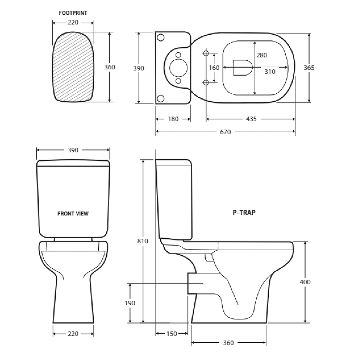 Fienza Rak 222722I Liwa Close-Coupled Suite P-Trap - Ivory