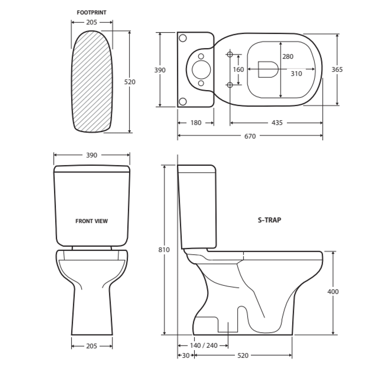 Fienza Rak Liwa Close-Coupled Suite S-Trap 140 - White