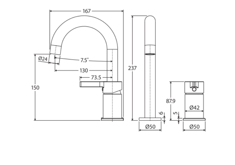 Fienza Sansa Hob Mounted Mixer Set - Chrome