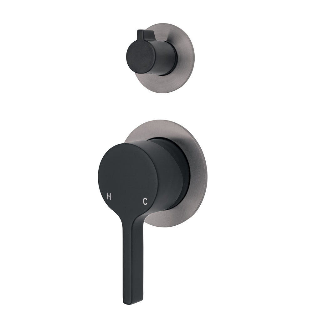 Fienza Sansa Small Round Plates Wall Diverter Mixer - Matte Black