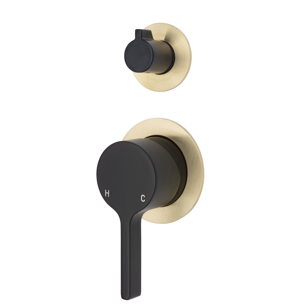 Fienza Sansa Small Round Plates Wall Diverter Mixer - Matte Black