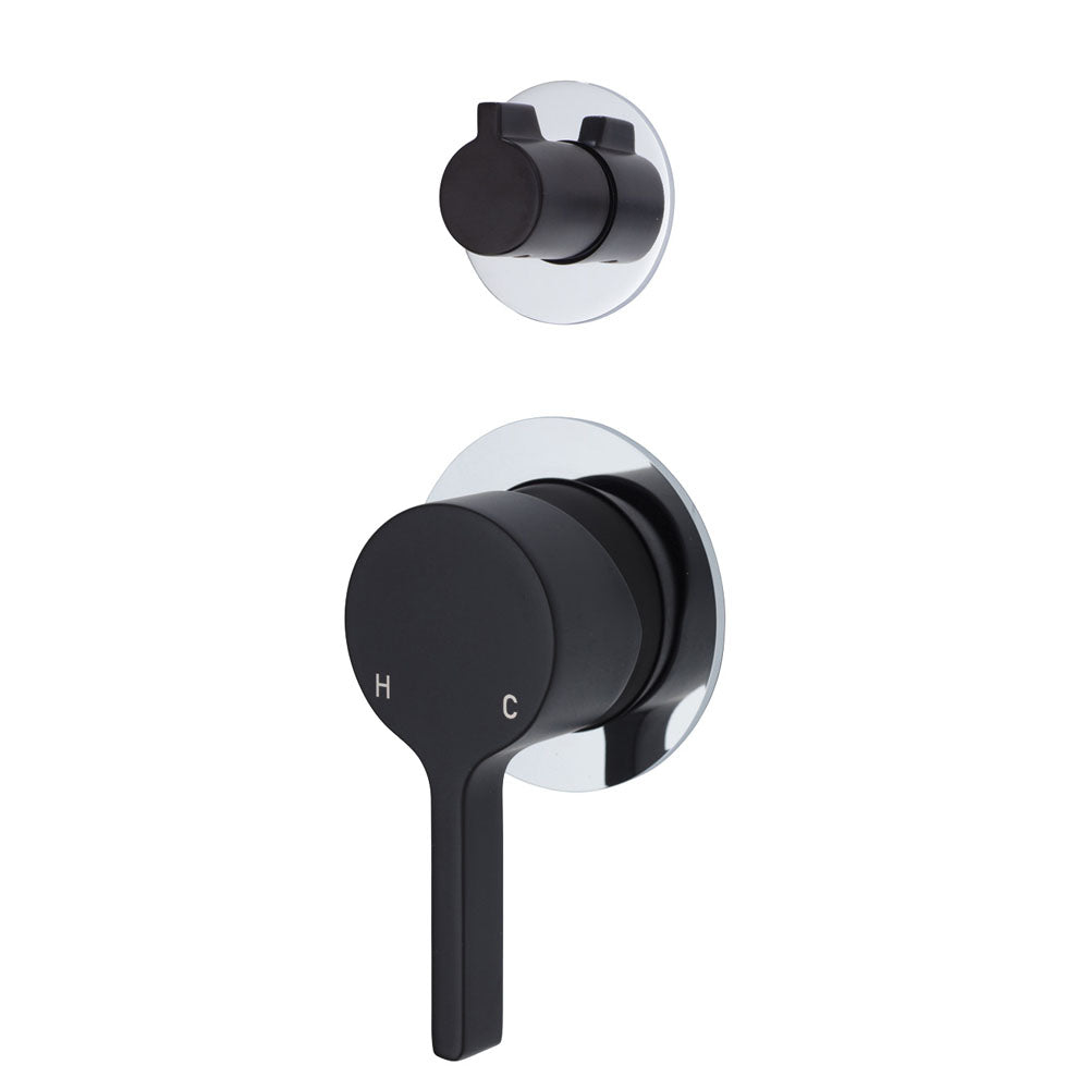 Fienza Sansa Small Round Plates Wall Diverter Mixer - Matte Black