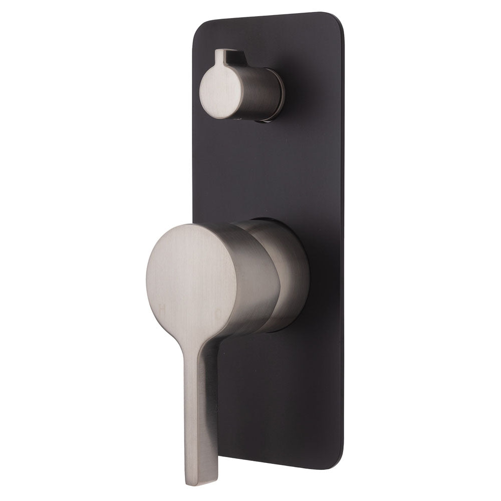 Fienza Sansa Soft Square Plate Wall Diverter Mixer - Brushed Nickel